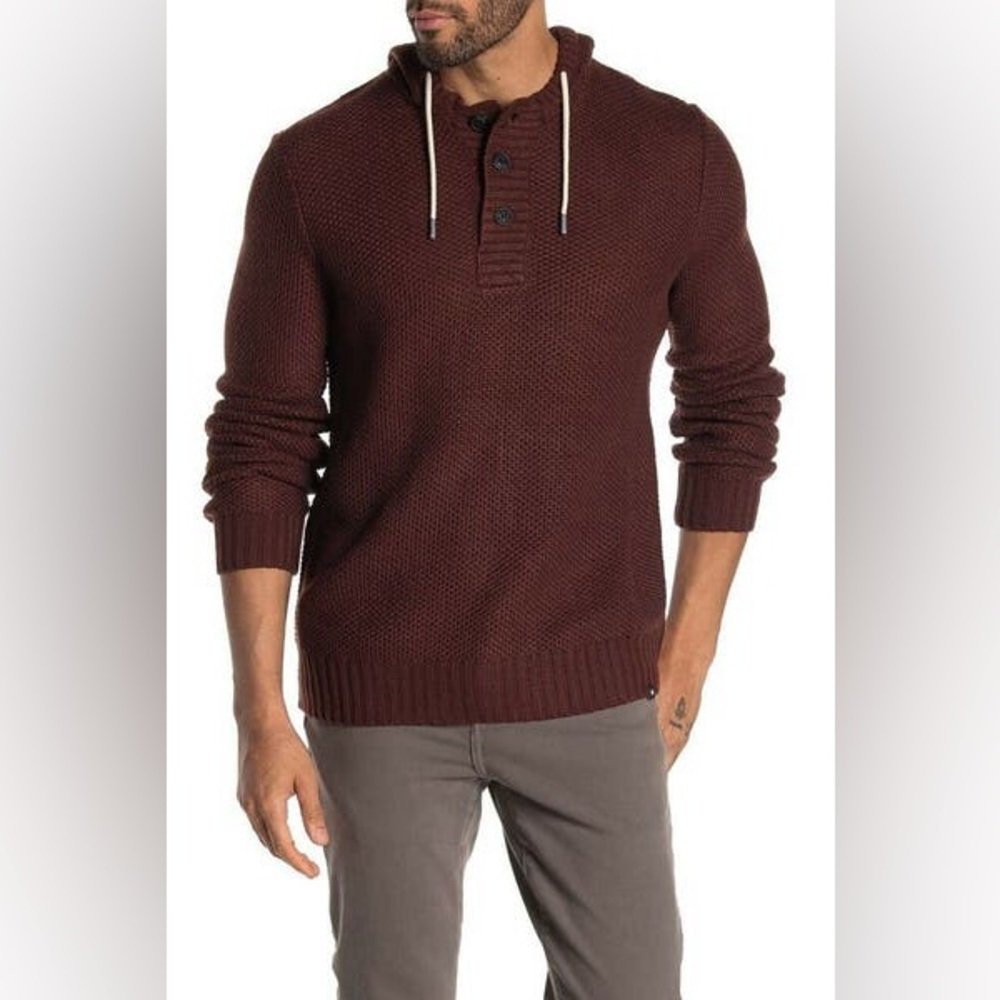 NWT Union Men’s Textured Hoodie Knit Pullover Sweater Size Medium Color Brown
